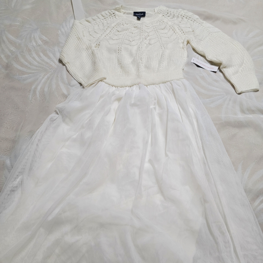 Modcloth Cream White Sweater Midi Dress Long Sleeve Tulle Skirt